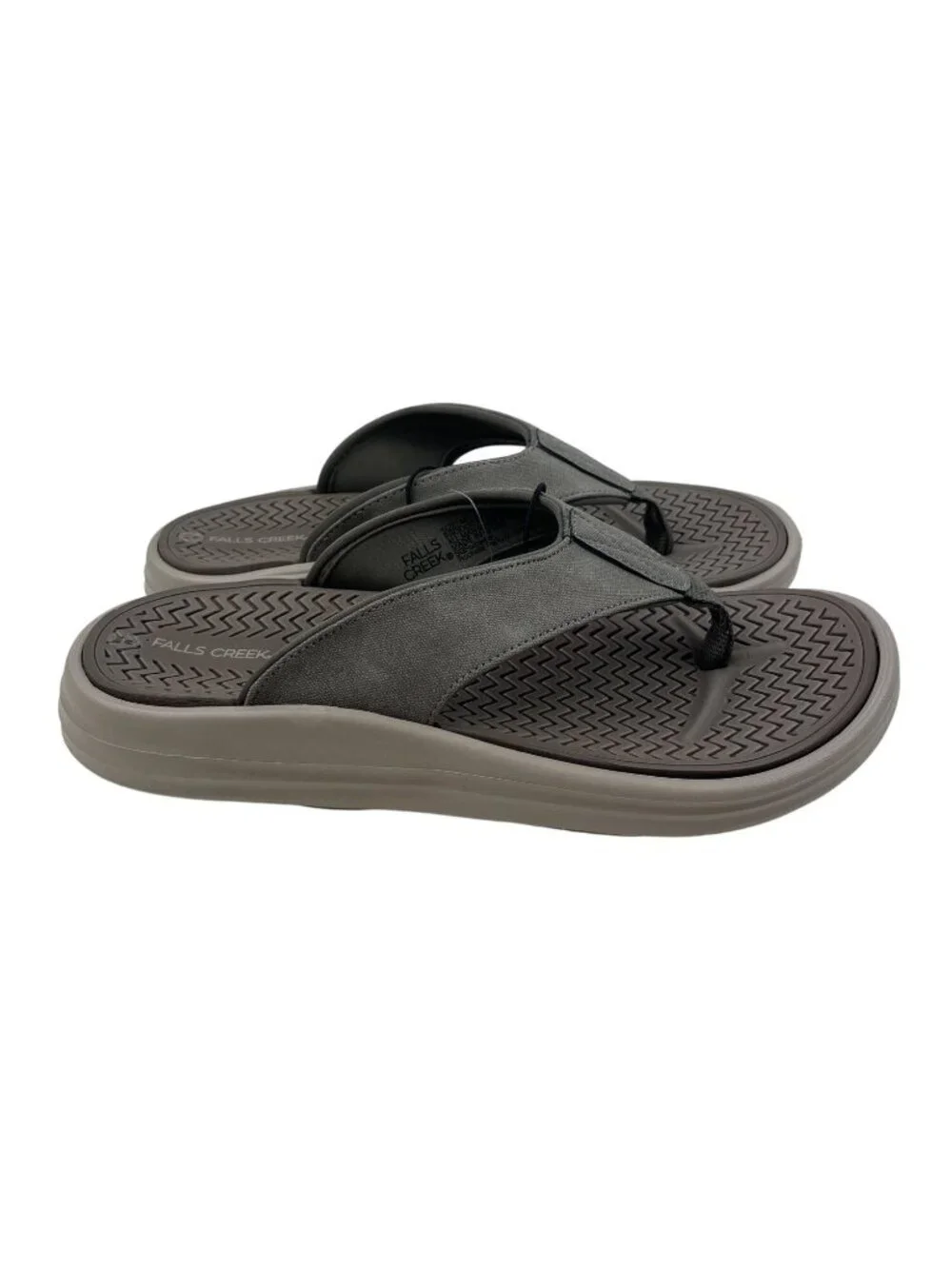 Falls Creek Mens Size Medium (7-8) Gray Canvas Rubber Flip Flops